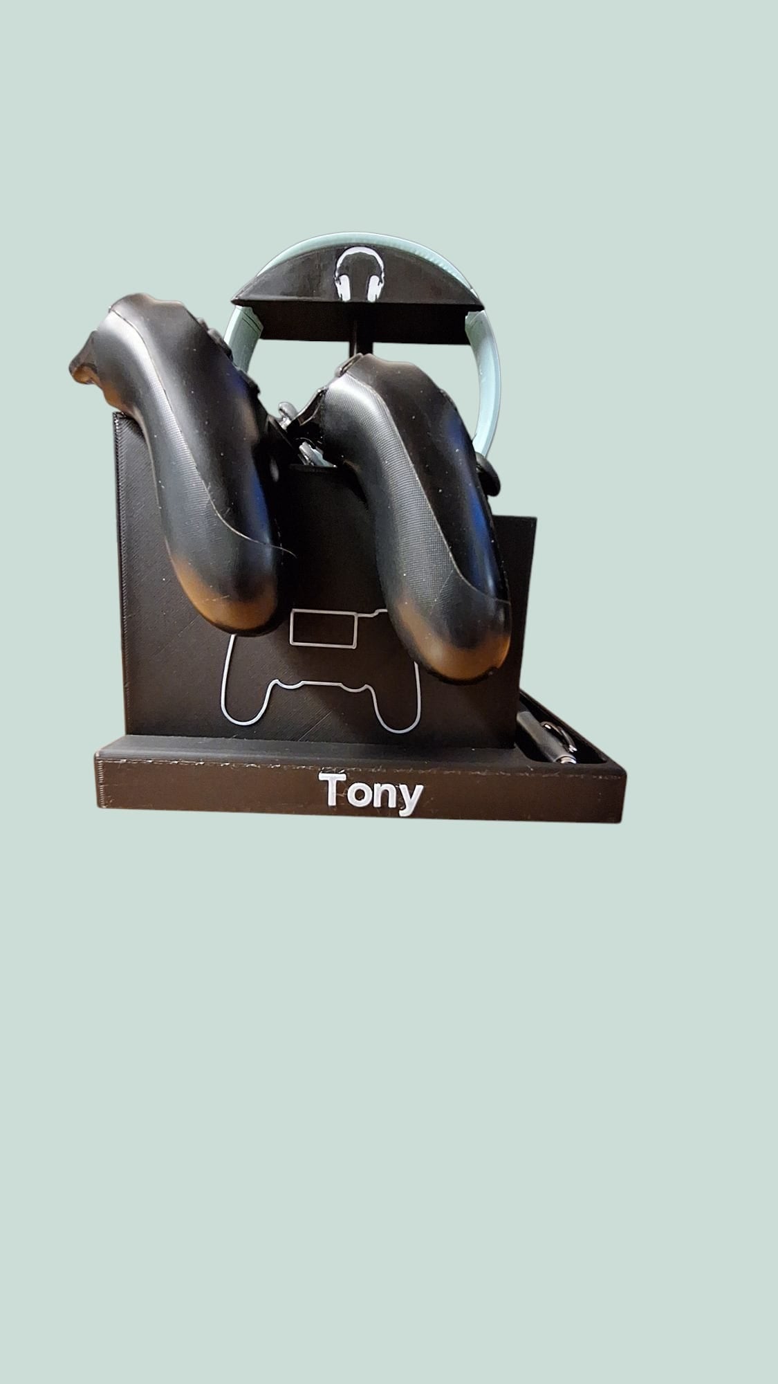 Personalized PlayStation Controller and Headphone Stand – Dual PS4 Controller Holder with Custom Name – Gaming Desk Organizer Gift for Gamers
